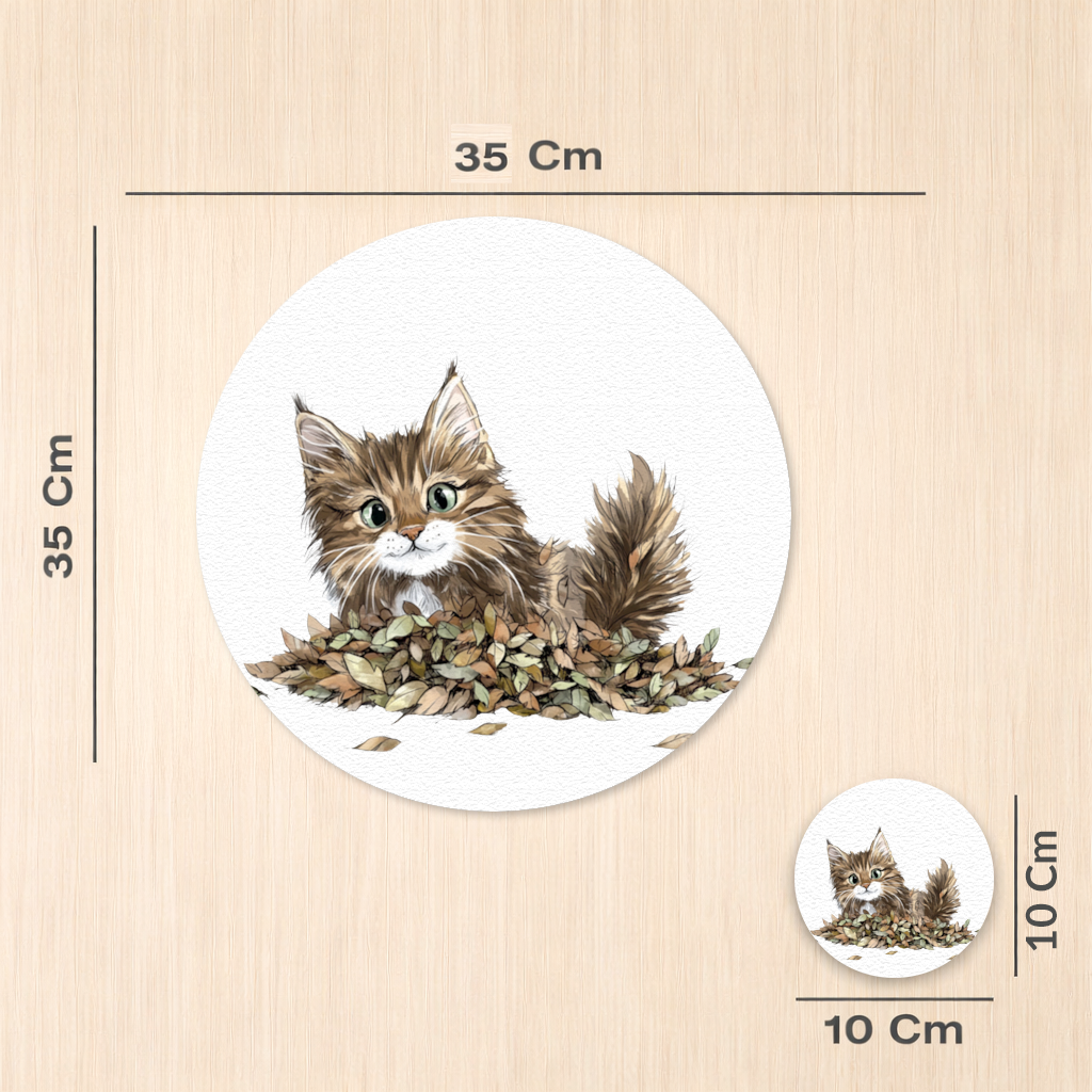 Cute Fluffy Kitten in Autumn Leaves Charger Plate Set  12 Pieces
