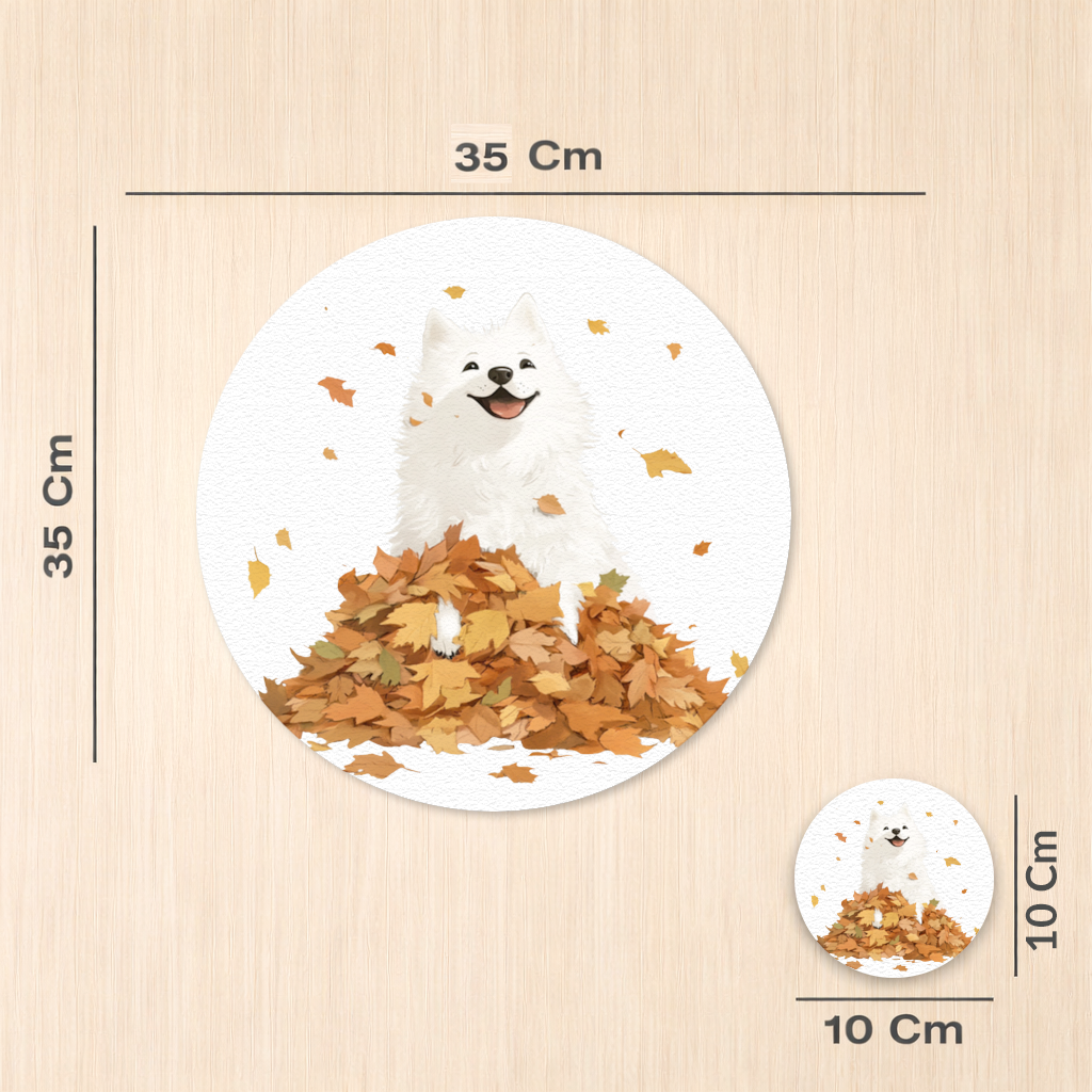 Happy White Dog in Autumn Leaves Charger Plate Set  12 Pieces