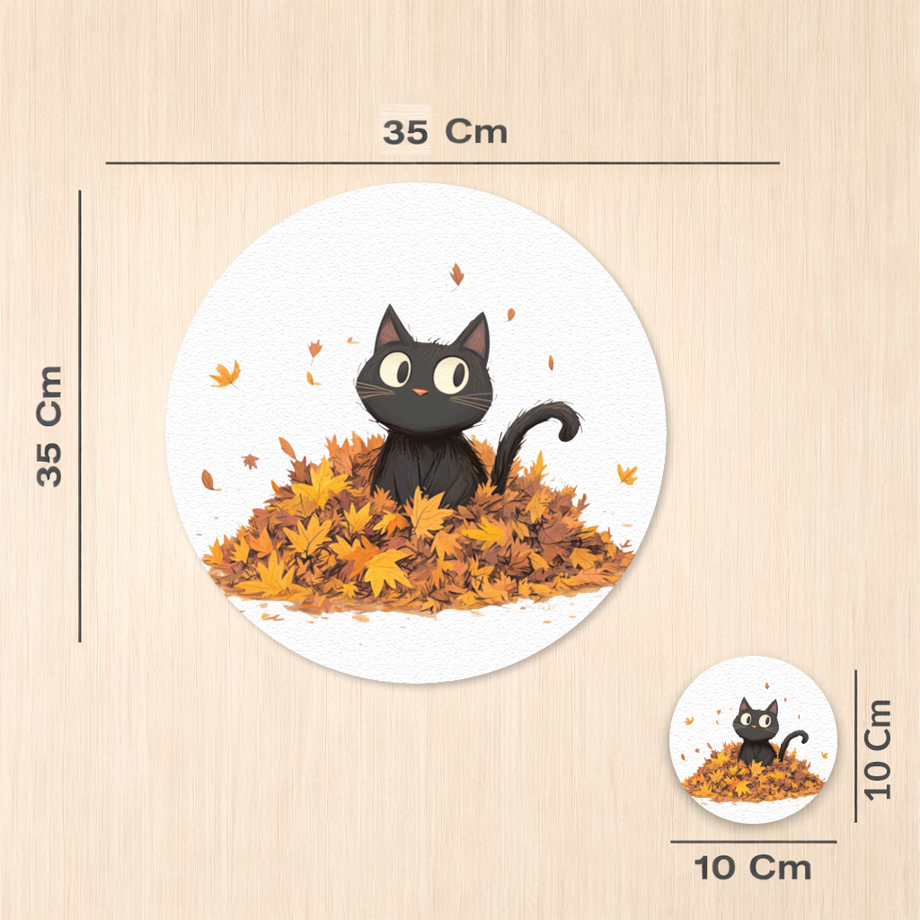 Cute Black Cat in Autumn Leaves Charger Plate Set  12 Pieces