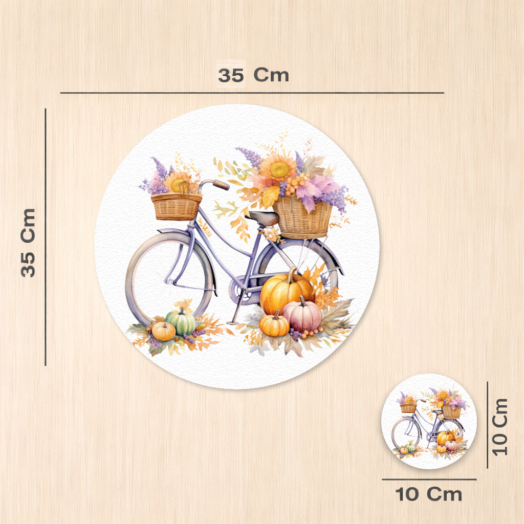 Lavender Autumn Bicycle with Pumpkins Charger Plate Set  12 Pieces