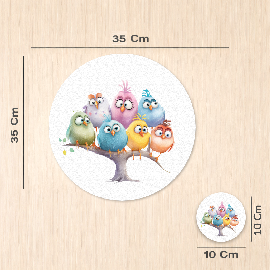 Whimsical Colorful Birds on Branch 