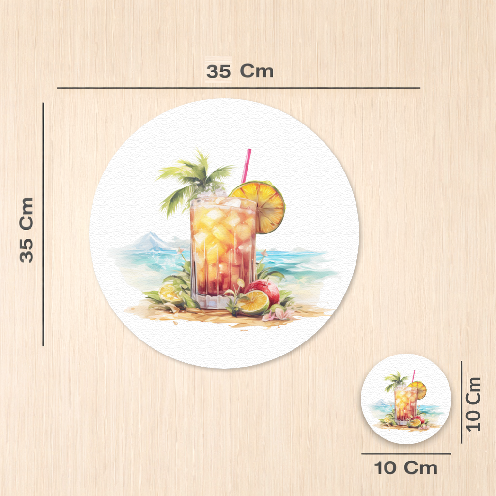 Tropical Island Beach Cocktail with Fruit Charger Plate Set  12 Pieces
