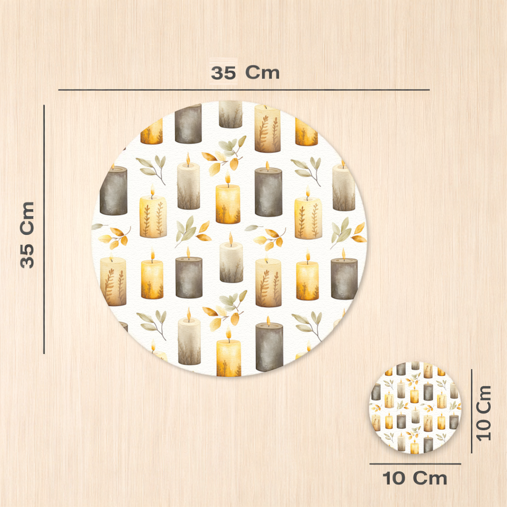 Warm Neutral Autumn Candles and Leaves Charger Plate Set  12 Pieces