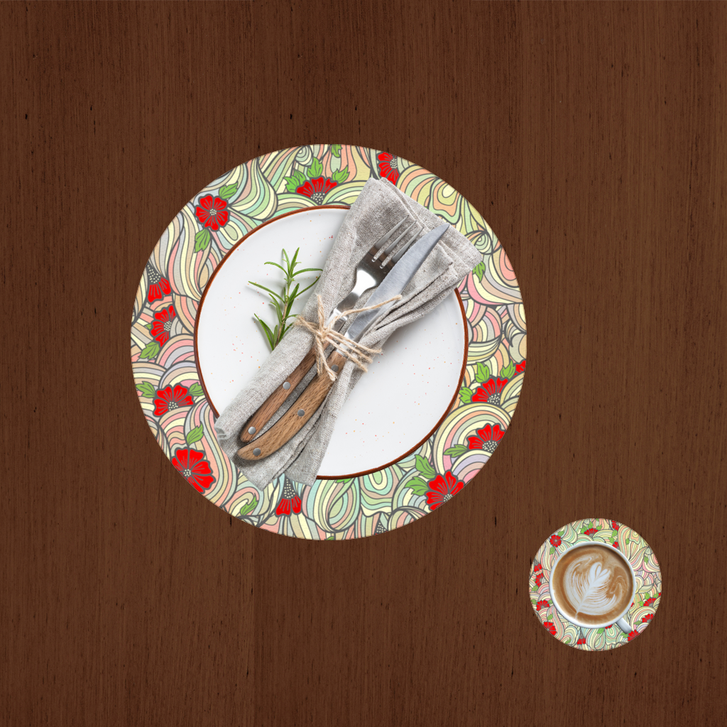 Floral Retro Wavy Pattern Charger Plate Set  12 Pieces