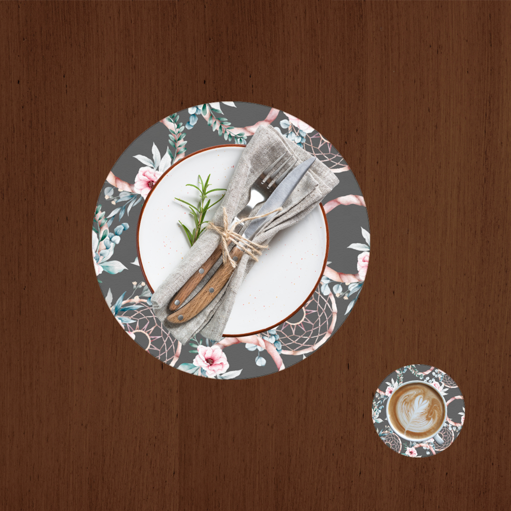 Boho Floral Dreamcatcher Pattern Charger Plate Set  12 Pieces