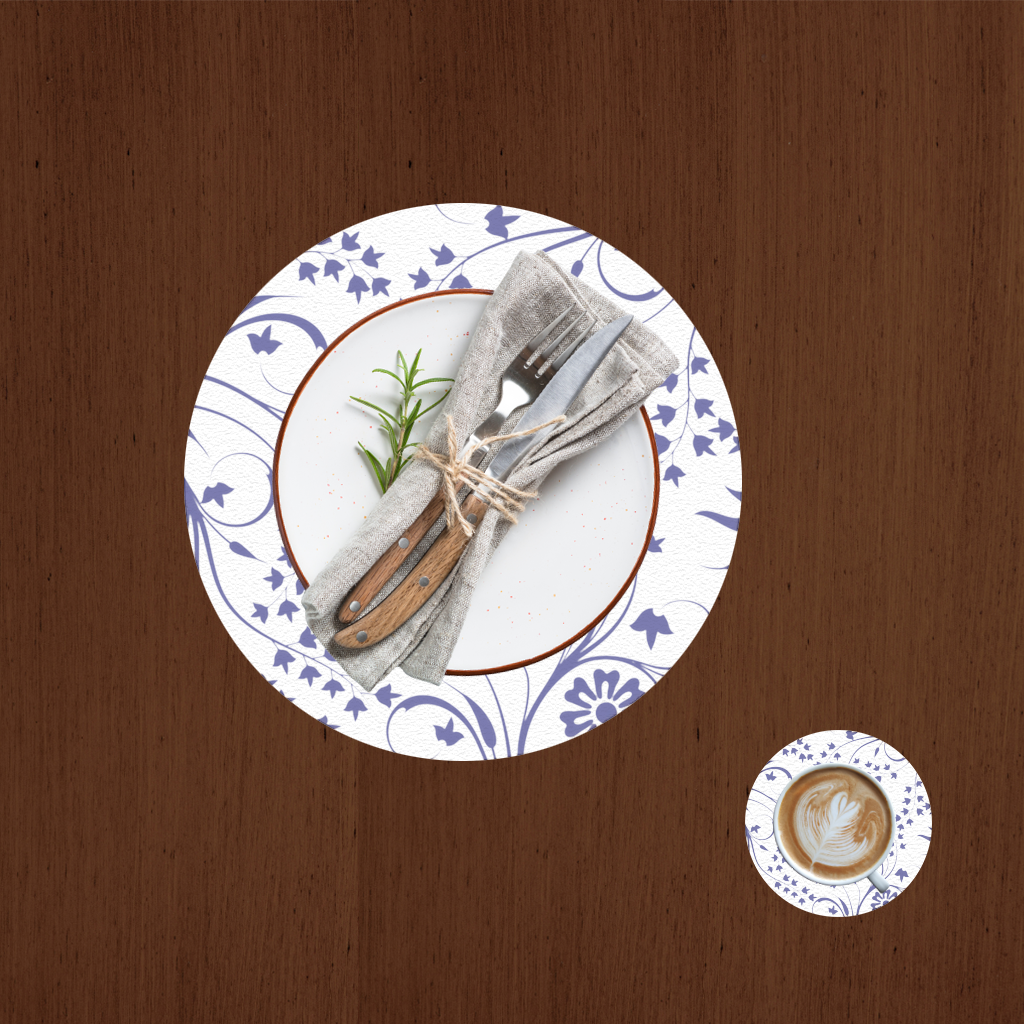 Blue White Vintage Floral Pattern Charger Plate Set  12 Pieces