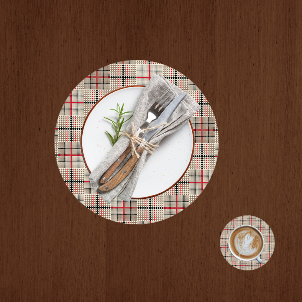 Red Black Geometric Tribal Pattern Charger Plate Set  12 Pieces