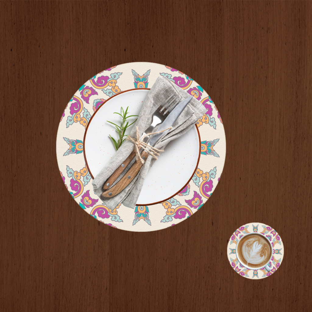 Colorful Oriental Symmetrical Mandala Pattern Charger Plate Set  12 Pieces