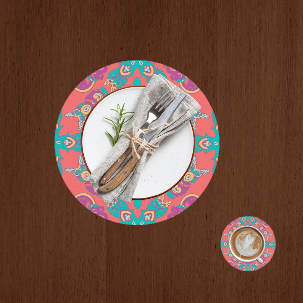 Vibrant Red Oriental Mandala Pattern Charger Plate Set  12 Pieces