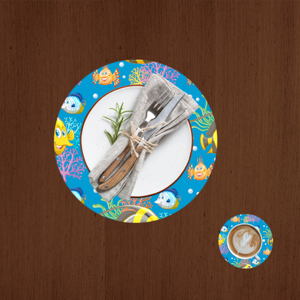 Renkli Tropikal Balıklar ve Mercan Resifi Servis Tabağı Altlığı (12 Adet)