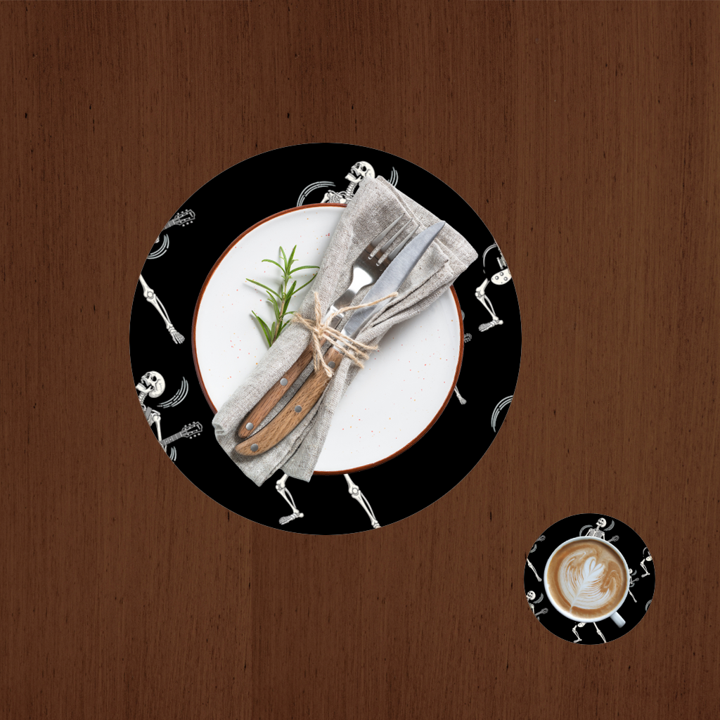 Rock Gitar Çalan İskelet Servis Tabağı Altlığı (12 Adet)