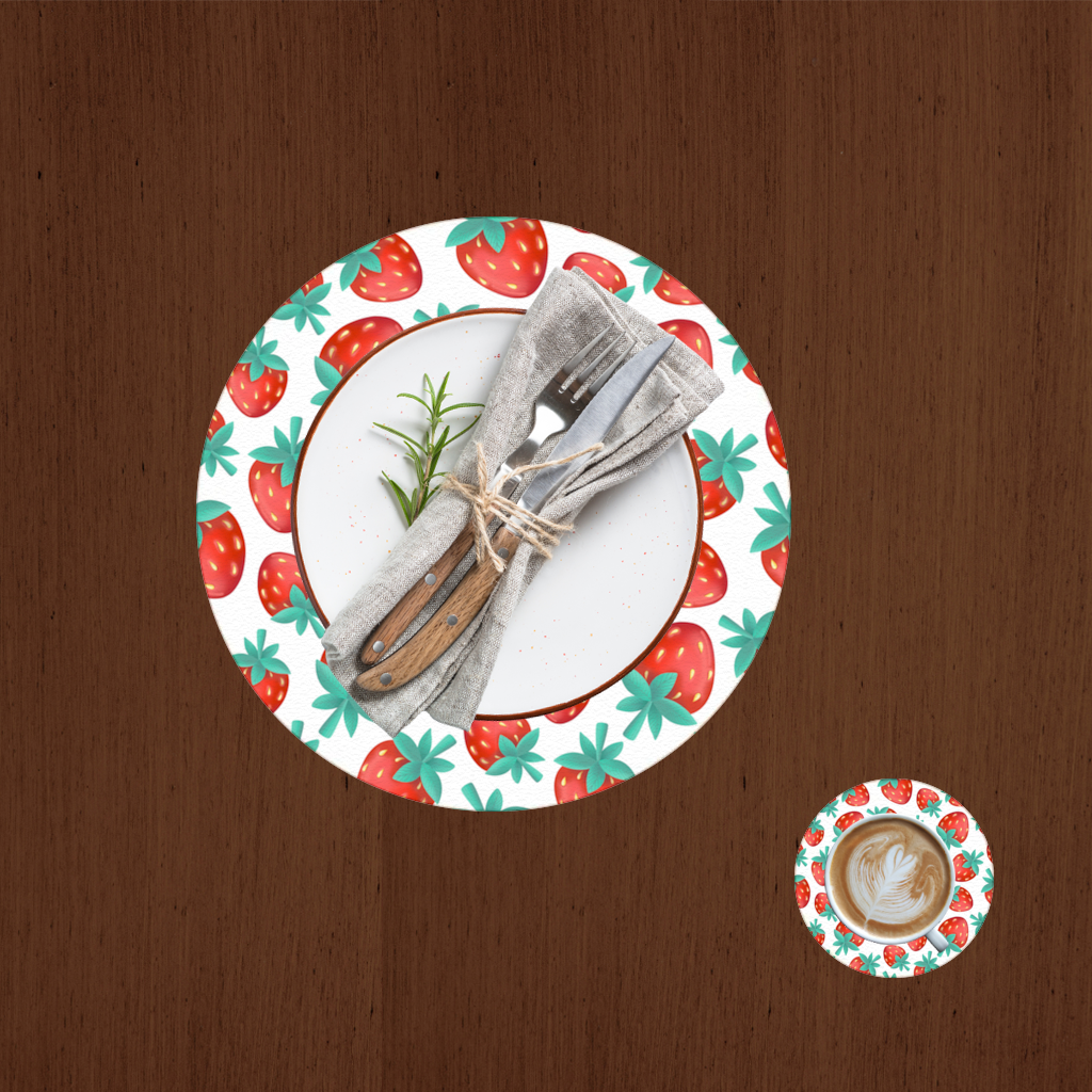 Vibrant Red Strawberry Summer Pattern Charger Plate Set  12 Pieces