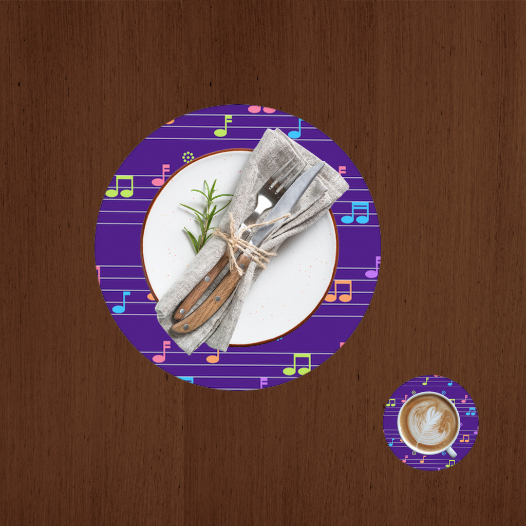 Renkli Müzik Notaları ve Modern Geometrik Desen Servis Tabağı Altlığı (12 Adet)