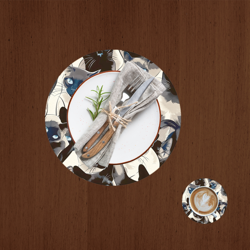 Blue Eyed Siamese Cat Elegant Illustration Pattern Charger Plate Set  12 Pieces