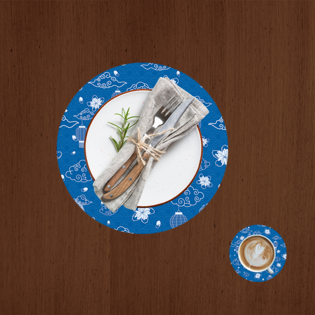 Traditional Dragon Pattern on Blue Background Charger Plate Set  12 Pieces