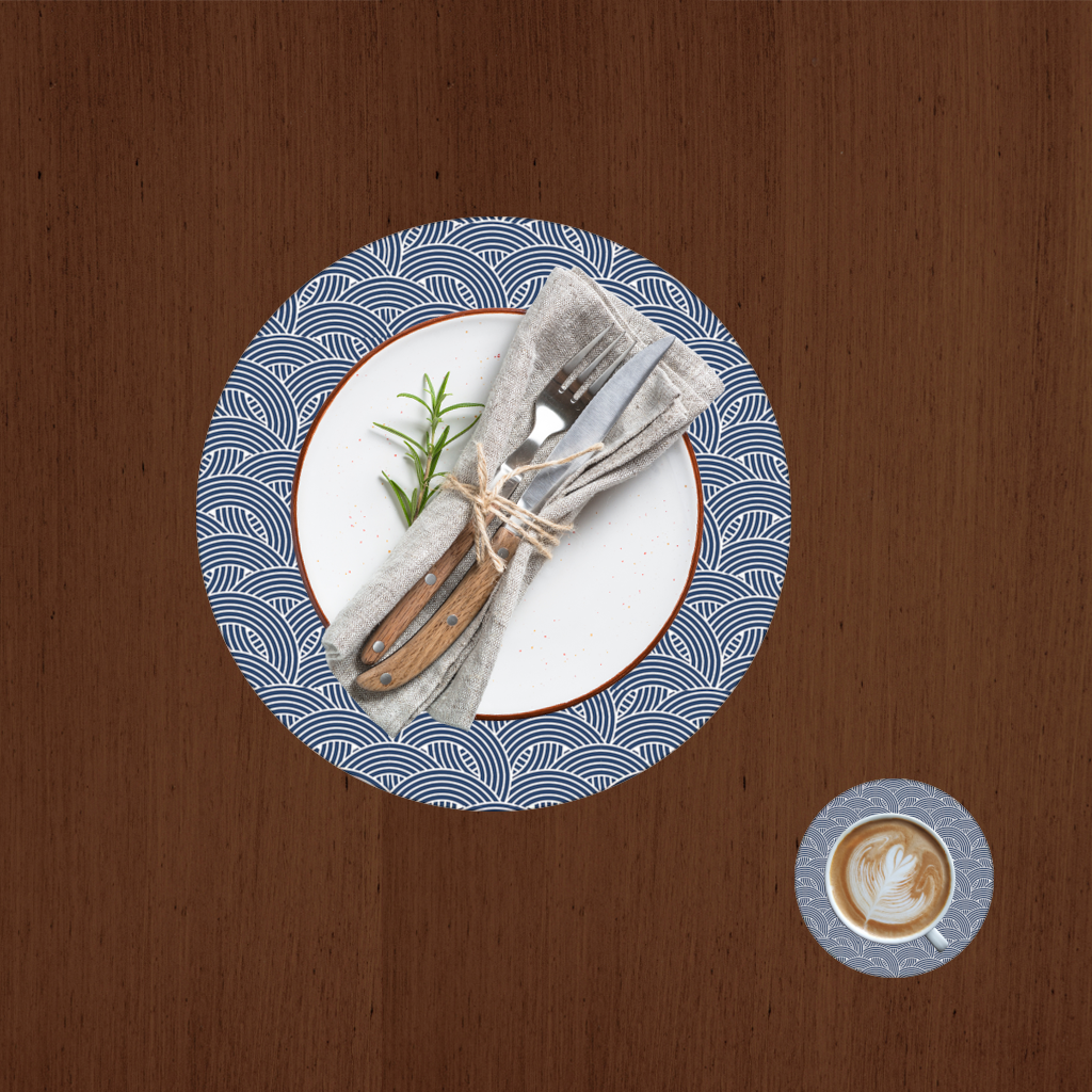 Navy and White Semi Circle Geometric Pattern Charger Plate Set  12 Pieces