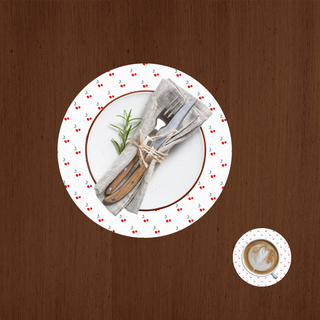 Minimal Cherry Repeat Pattern Background Charger Plate Set  12 Pieces