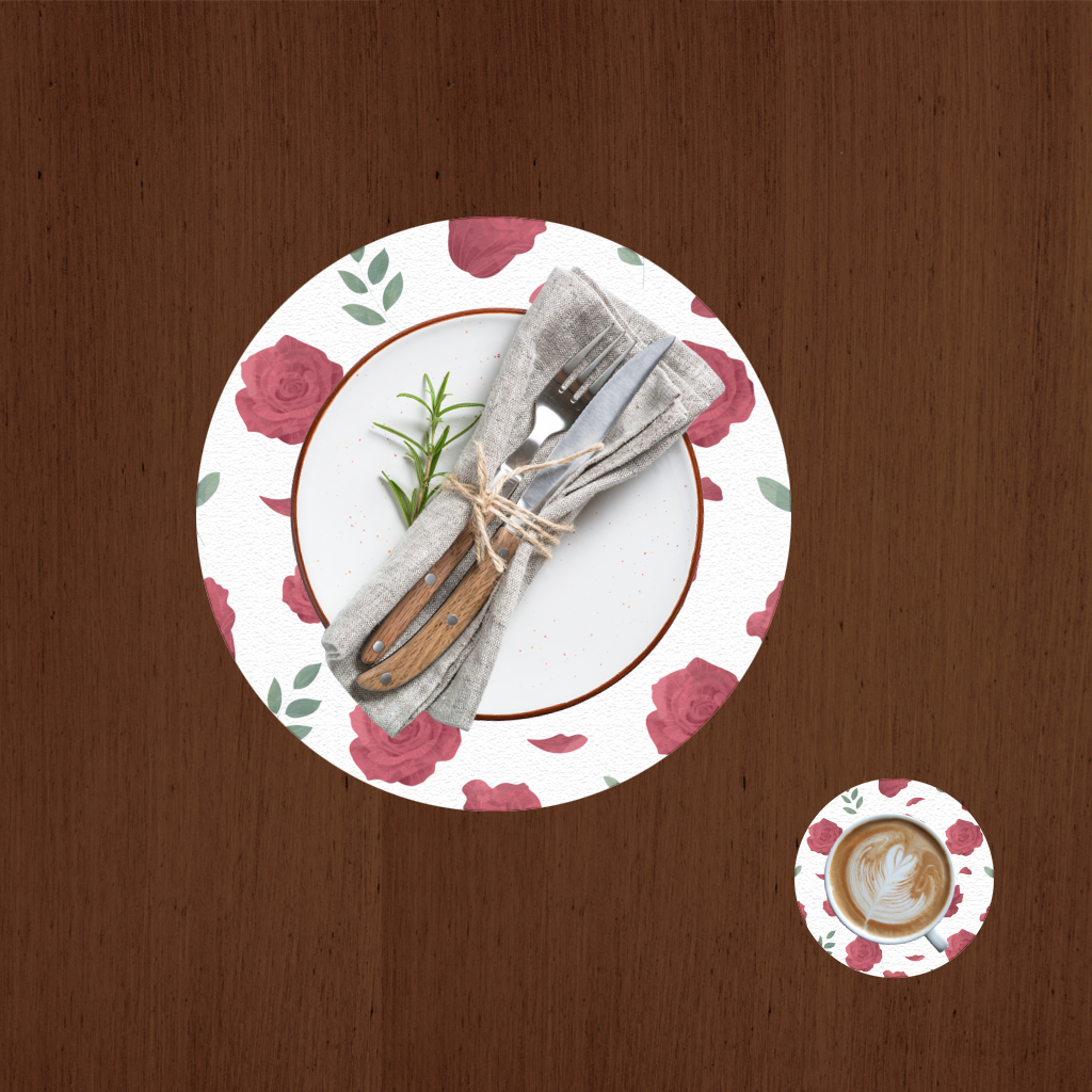 Red Rose and Leaf Romantic Seamless Pattern Charger Plate Set  12 Pieces