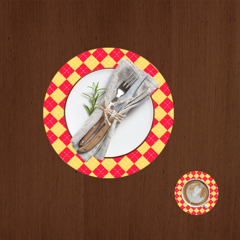 Red and Yellow Argyle Geometric Pattern Background Charger Plate Set  12 Pieces