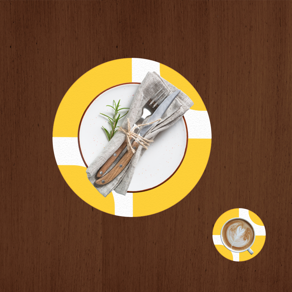 Yellow Geometric Labyrinth and Modern Abstract Pattern Charger Plate Set  12 Pieces