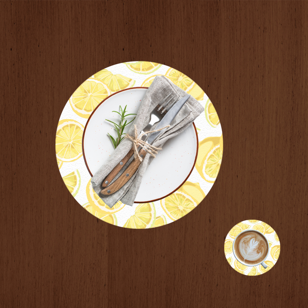 Taze Limon Dilimli Canlı Yaz Deseni Servis Tabağı Altlığı (12 Adet)