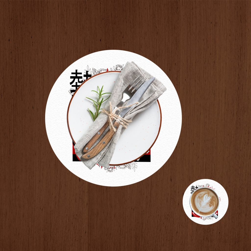 Japon Ejderhası ve Çiçek Deseni Servis Tabağı Altlığı (12 Adet)