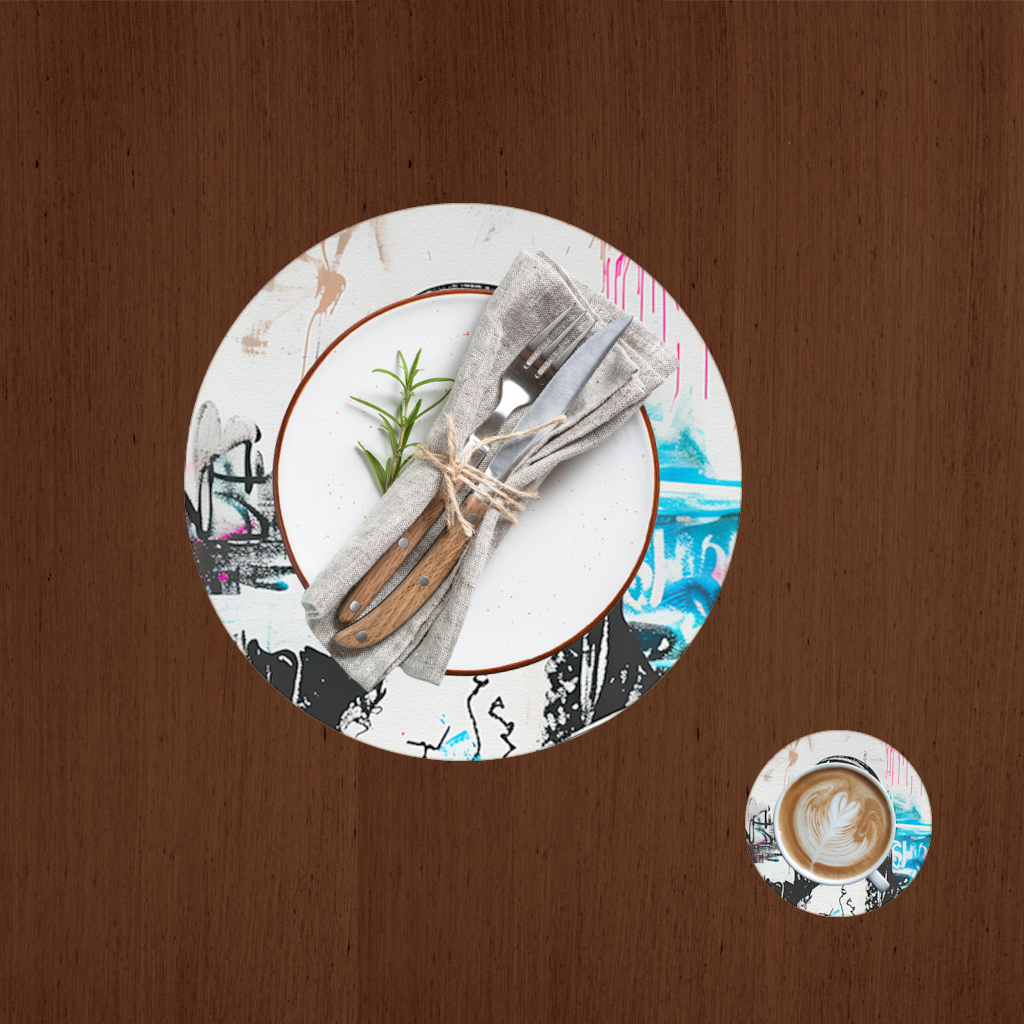 Graffiti Style Modern Mona Lisa Illustration Charger Plate Set  12 Pieces