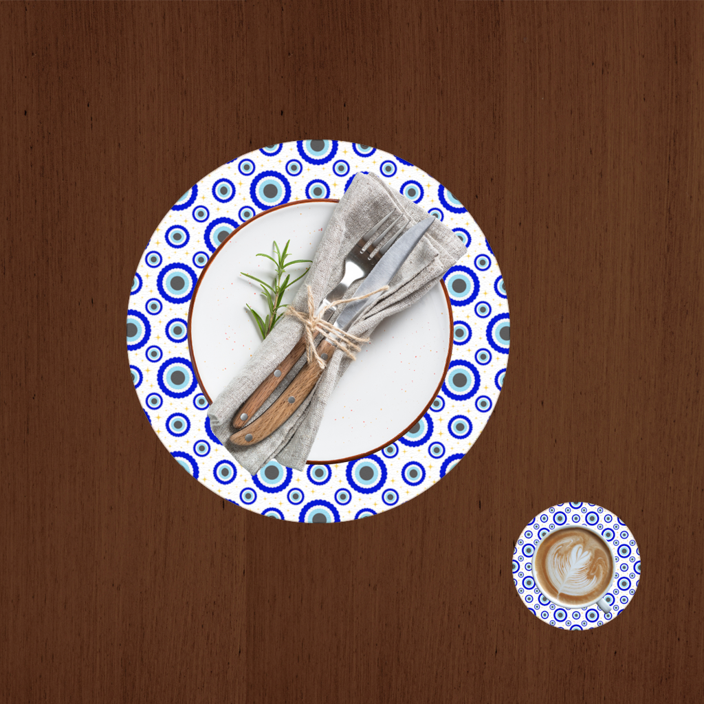 Blue Evil Eye Pattern with Stars Charger Plate Set  12 Pieces