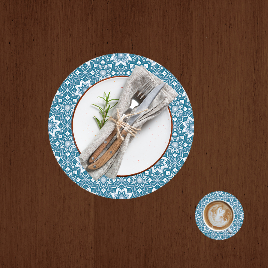 Elegant Blue Mandala Pattern Charger Plate Set  12 Pieces