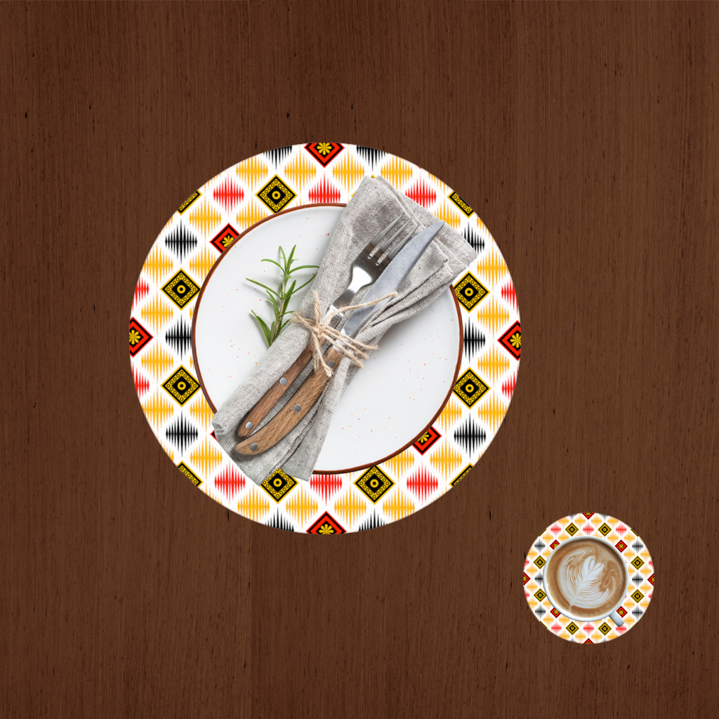 Vibrant Ethnic Geometric Motif Charger Plate Set  12 Pieces