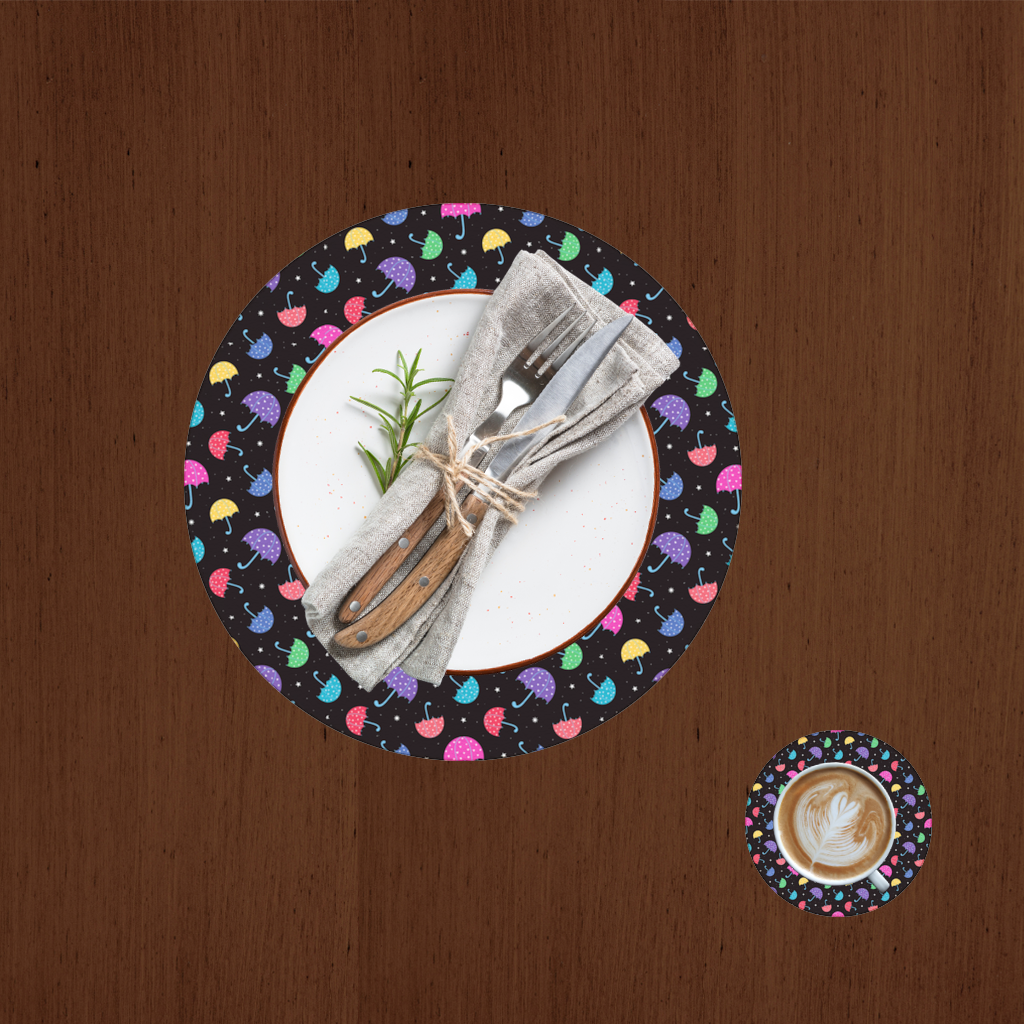 Renkli Kalpli Şemsiyeler Deseni Servis Tabağı Altlığı (12 Adet)