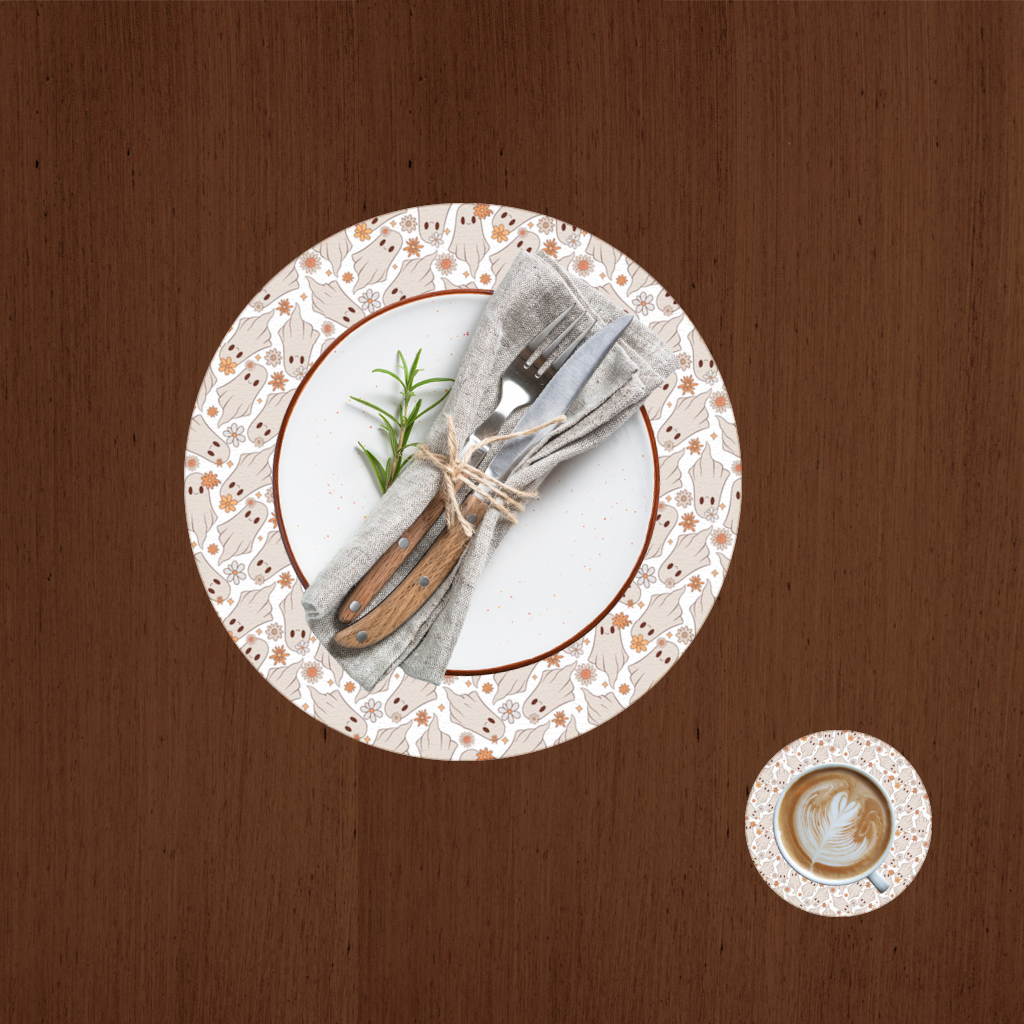 Retro Floral Cute Ghost Seamless Pattern Charger Plate Set  12 Pieces