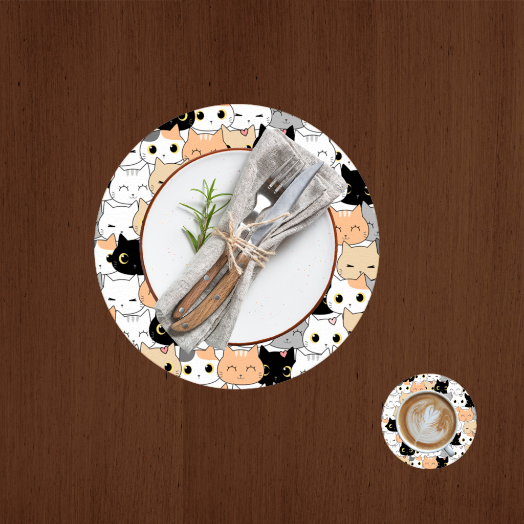 Colorful Cute Cat Faces Seamless Pattern Charger Plate Set  12 Pieces