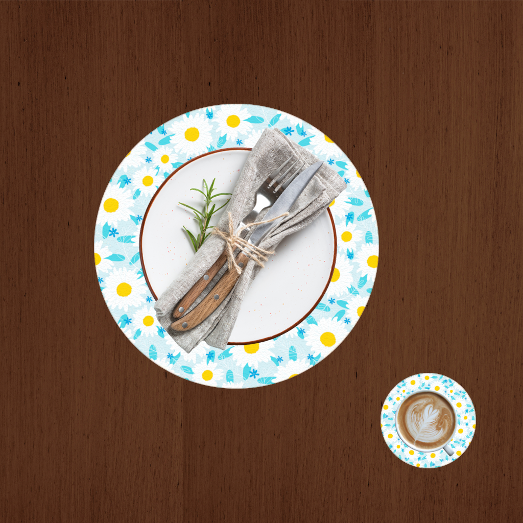 Daisy Garden and Turquoise Leaves Pattern Charger Plate Set  12 Pieces