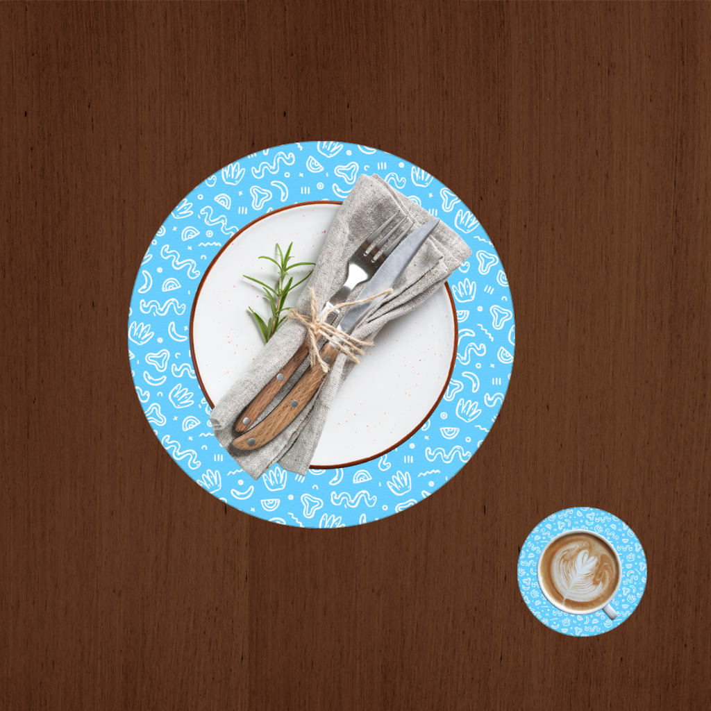 Blue Abstract Doodle Charger Plate Set  12 Pieces