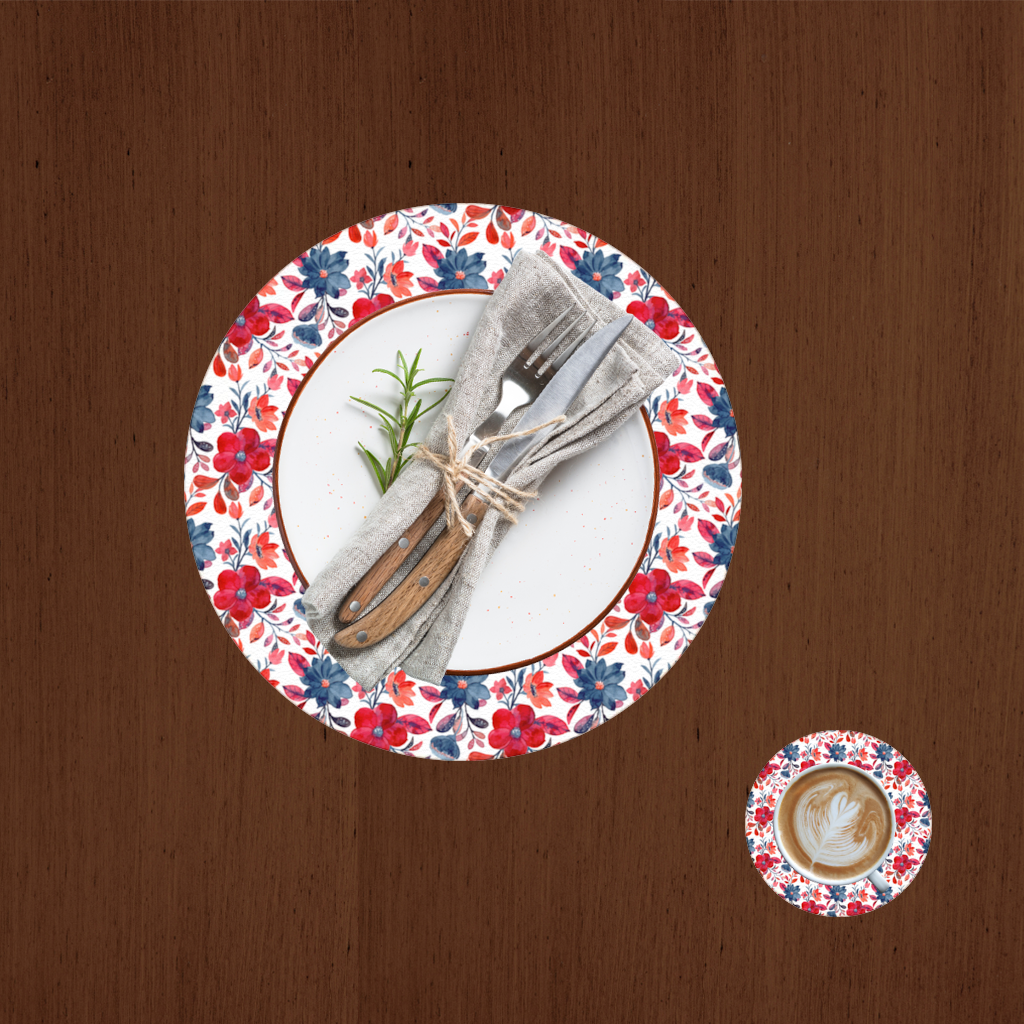 Watercolor Red Navy Floral Charger Plate Set  12 Pieces