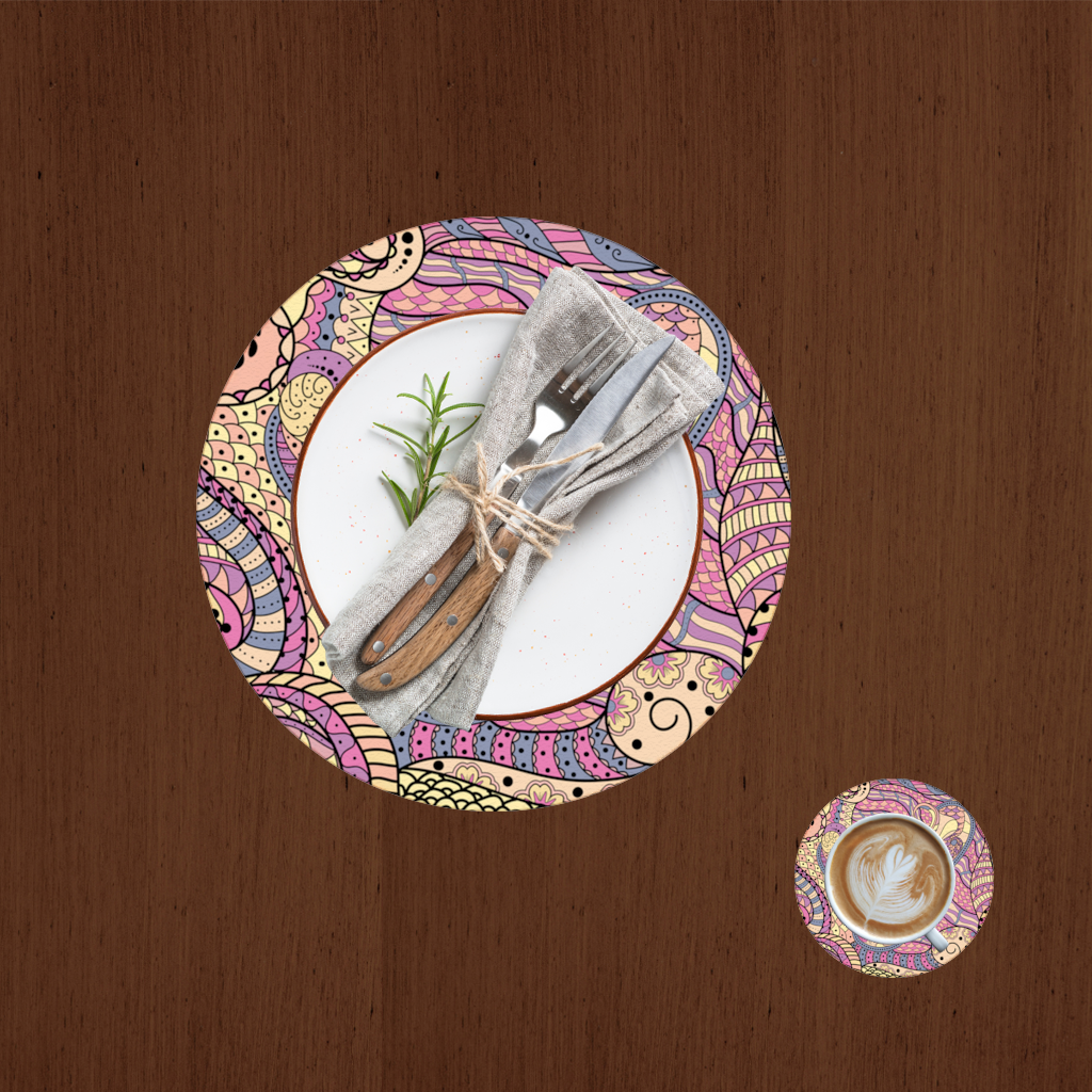 Psychedelic Zentangle Floral Charger Plate Set  12 Pieces