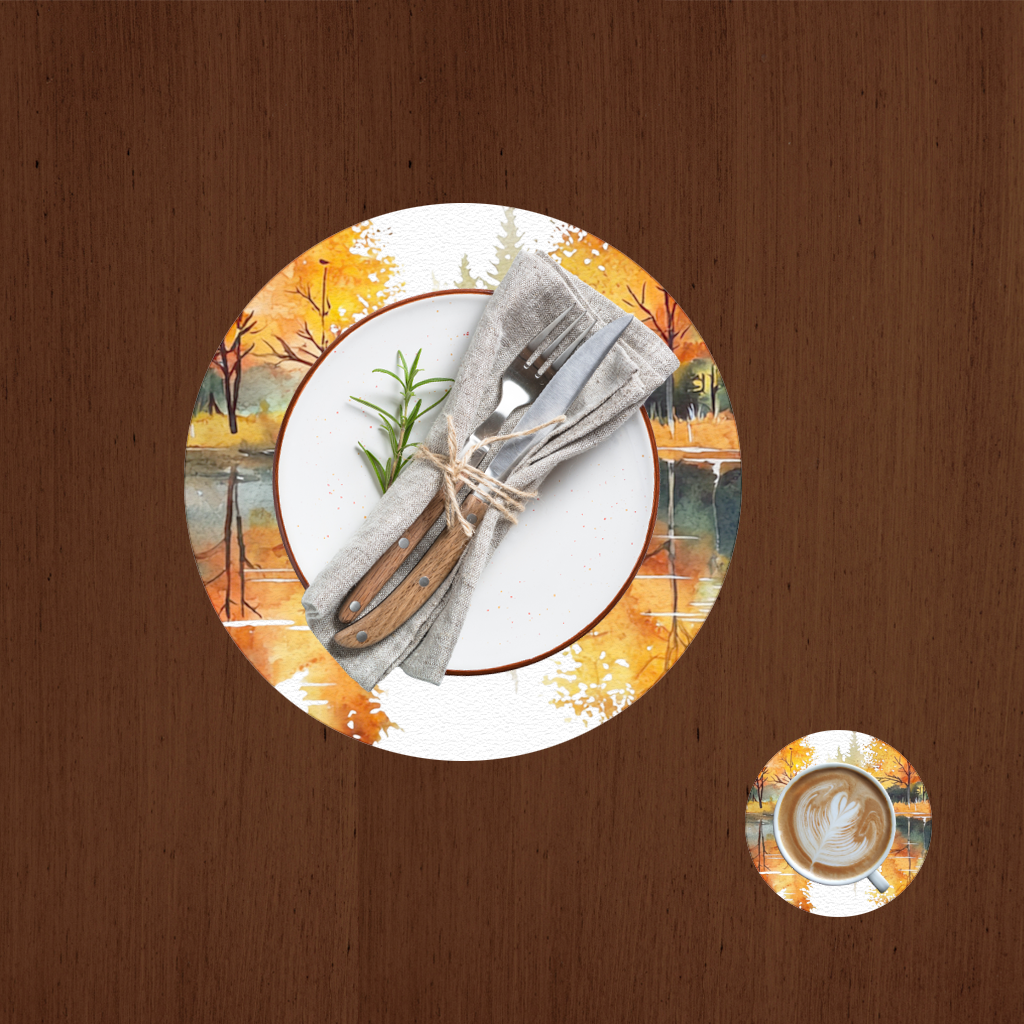 Autumn Forest Lake Reflection Charger Plate Set  12 Pieces