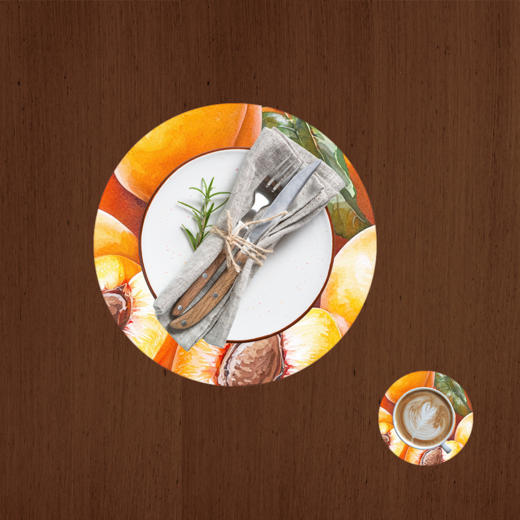 Watercolor Apricot and Leaves Charger Plate Set  12 Pieces