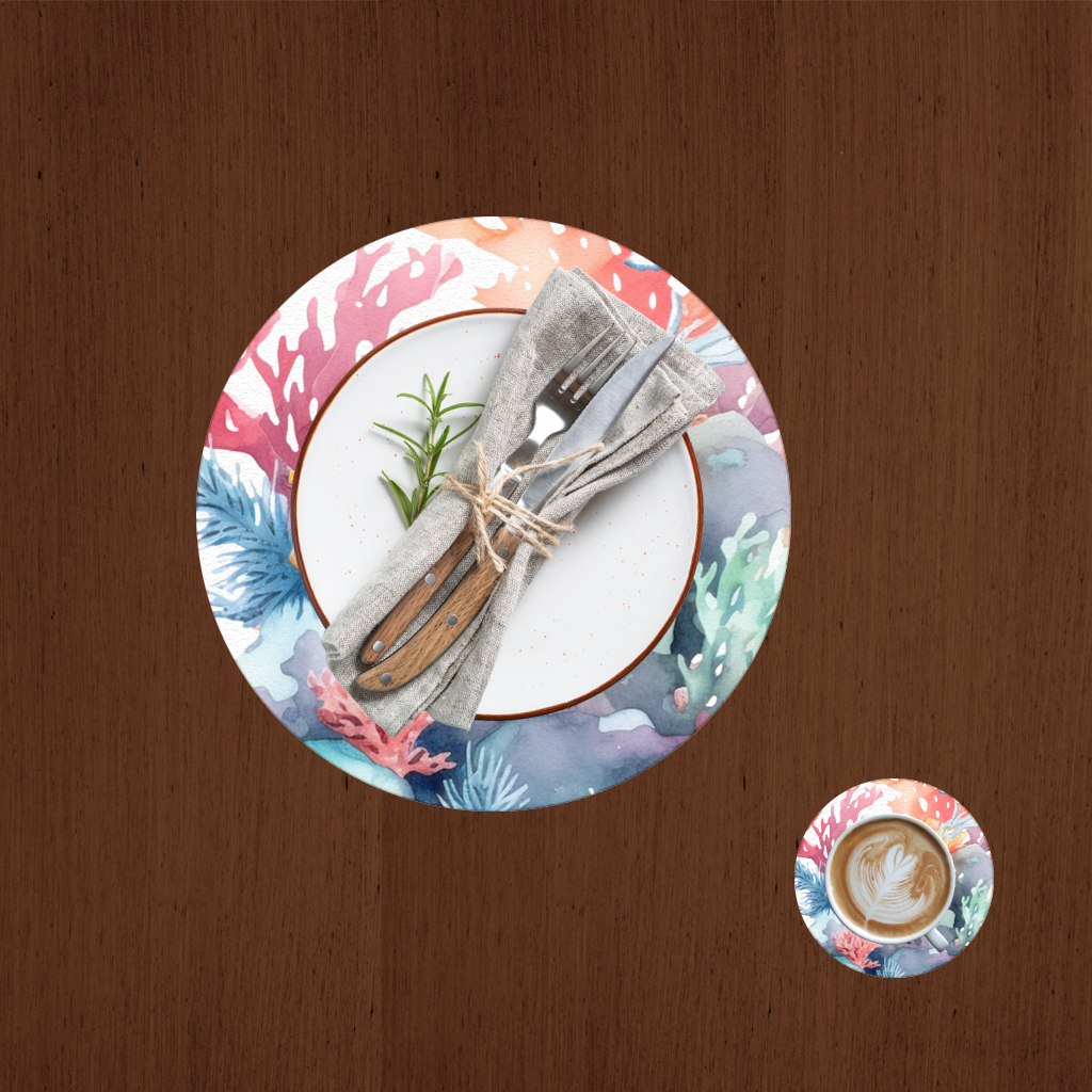 Vibrant Watercolor Coral Reef Scene Charger Plate Set  12 Pieces