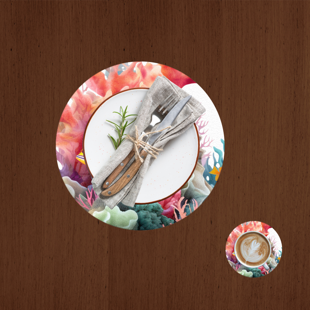 Vibrant Coral Reef and Tropical Fish Charger Plate Set 12 Pieces