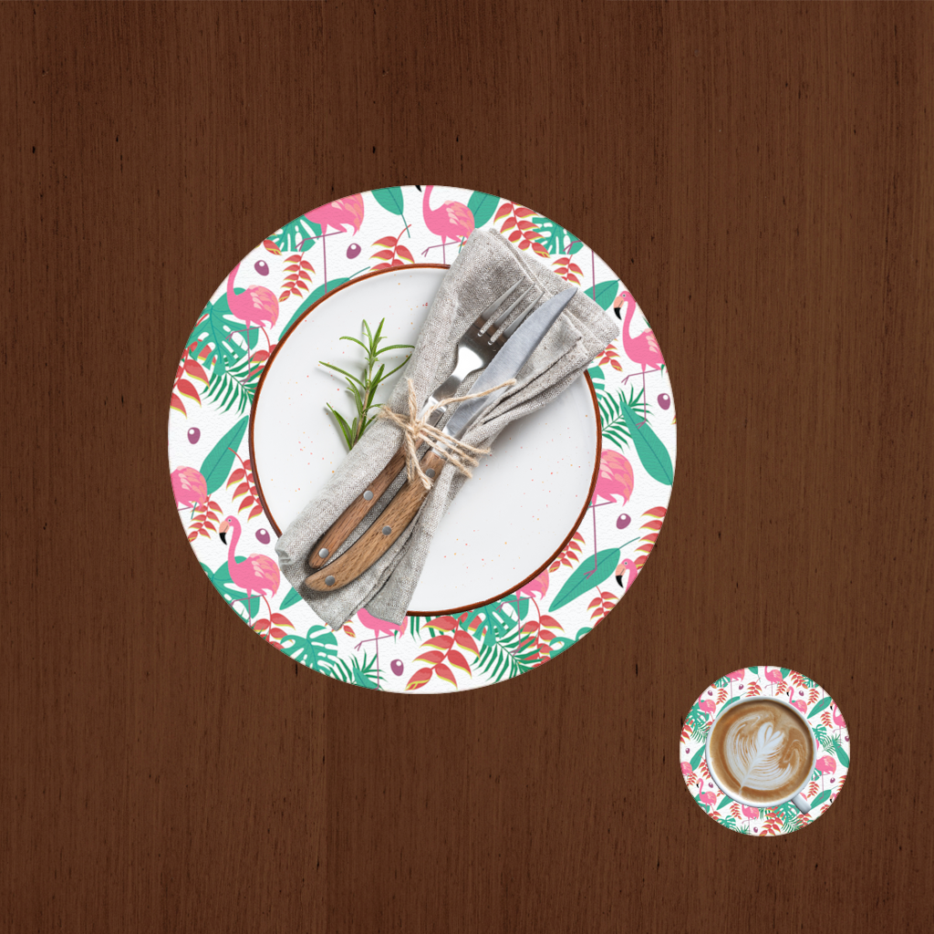 Pink Flamingo Tropical Leaves Charger Plate Set  12 Pieces