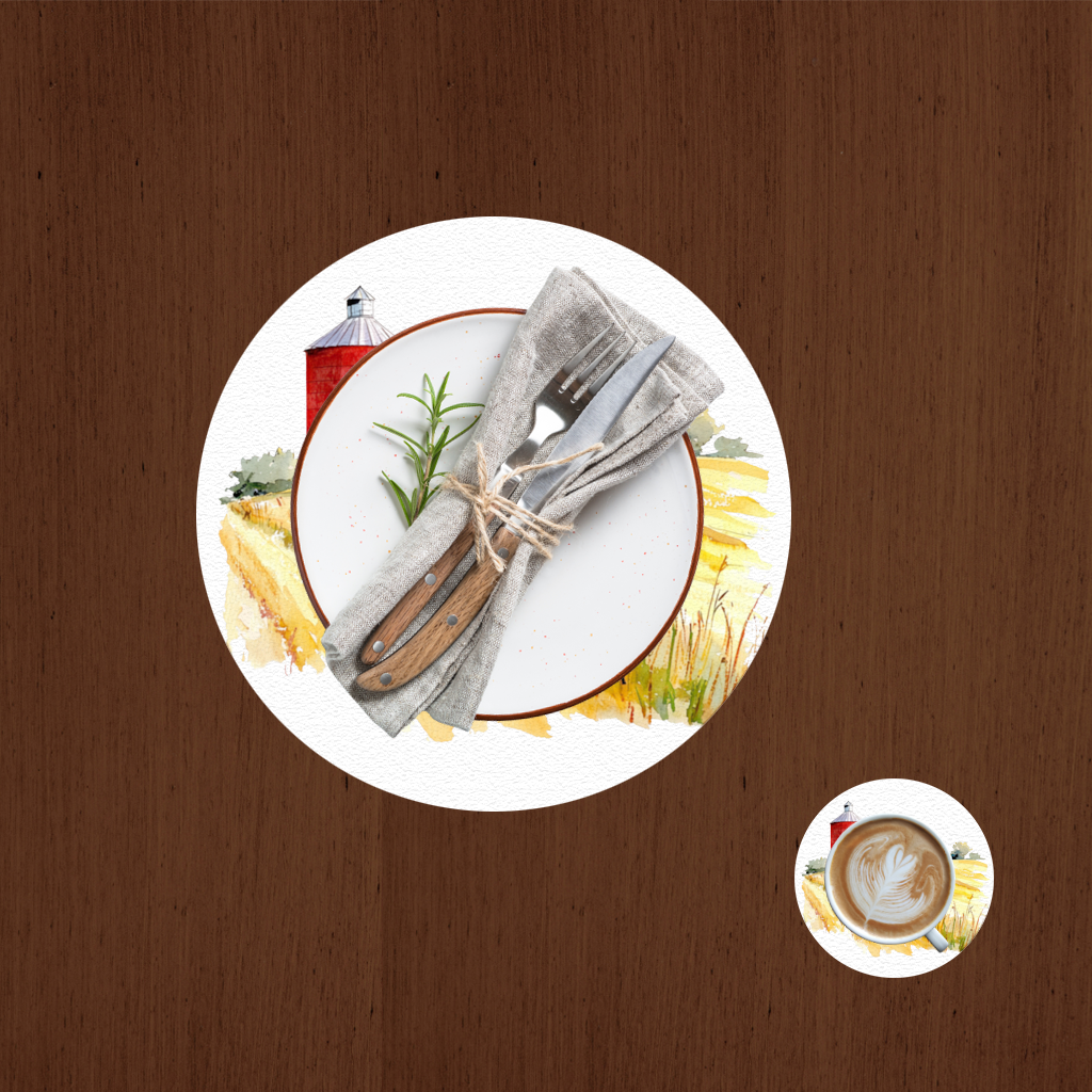 Kırmızı Silo ve Altın Buğday Tarlası Servis Tabağı Altlığı (12 Adet)