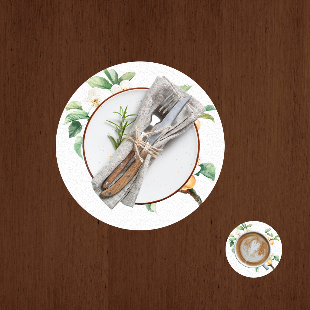 Kayısı Çiçeği ve Meyve Dalı Servis Tabağı Altlığı (12 Adet)