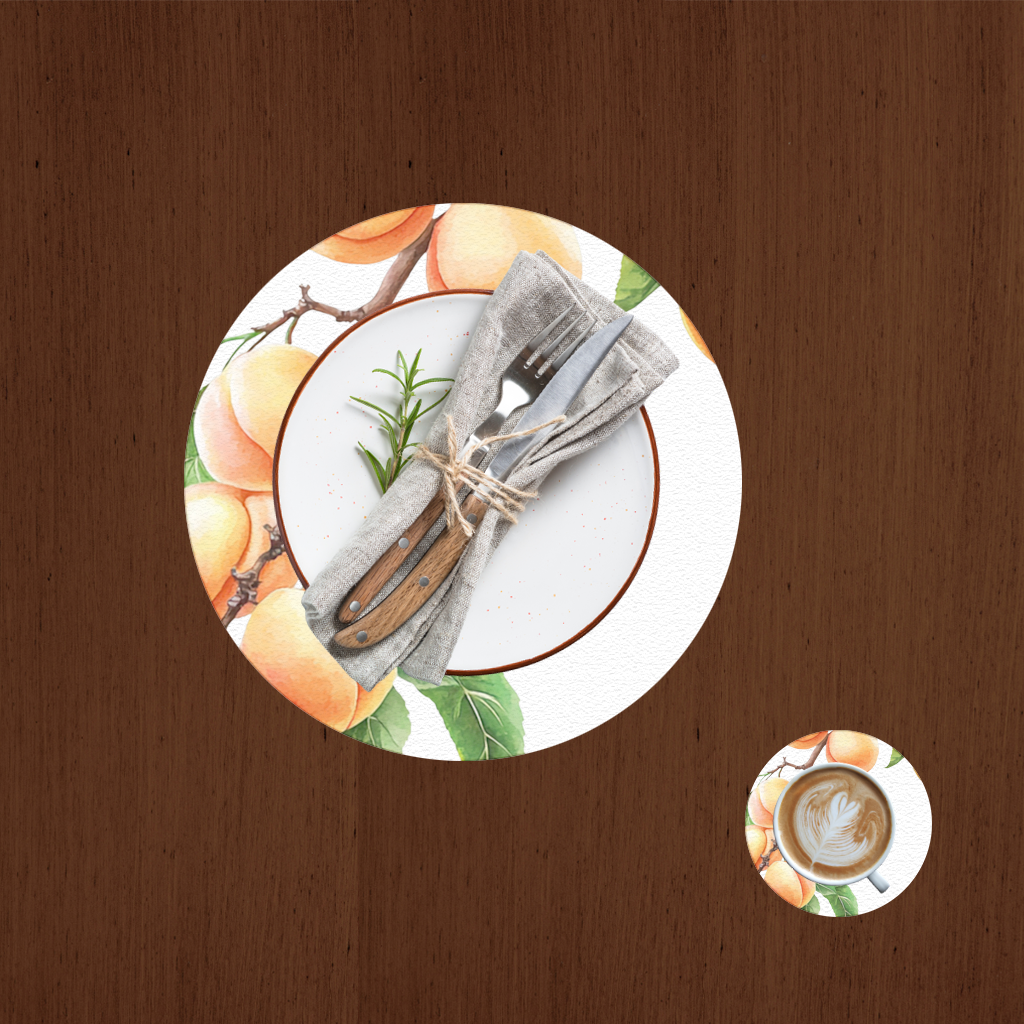 Ripe Orange Apricot Fruit Branch Charger Plate Set  12 Pieces