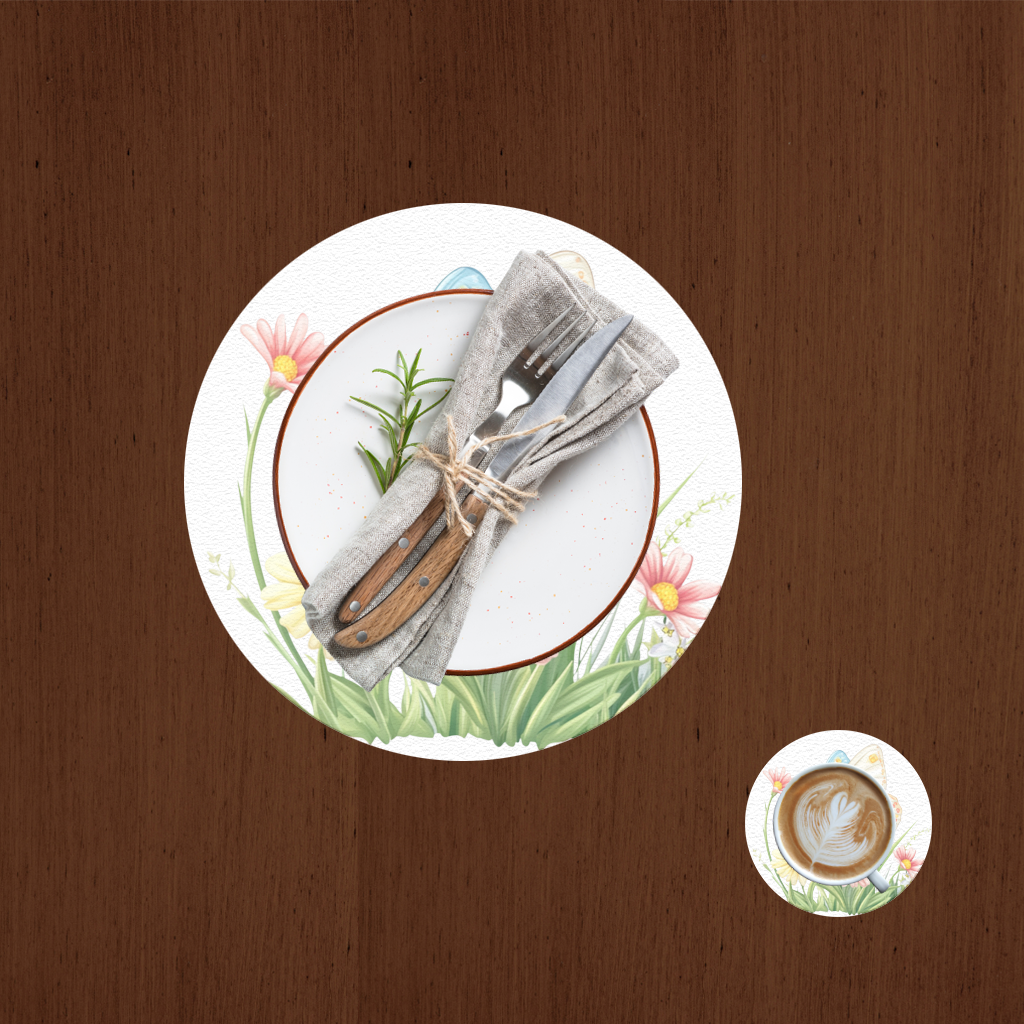 Pastel Kelebek ve Kır Çiçekleri Bahçesi Servis Tabağı Altlığı (12 Adet)