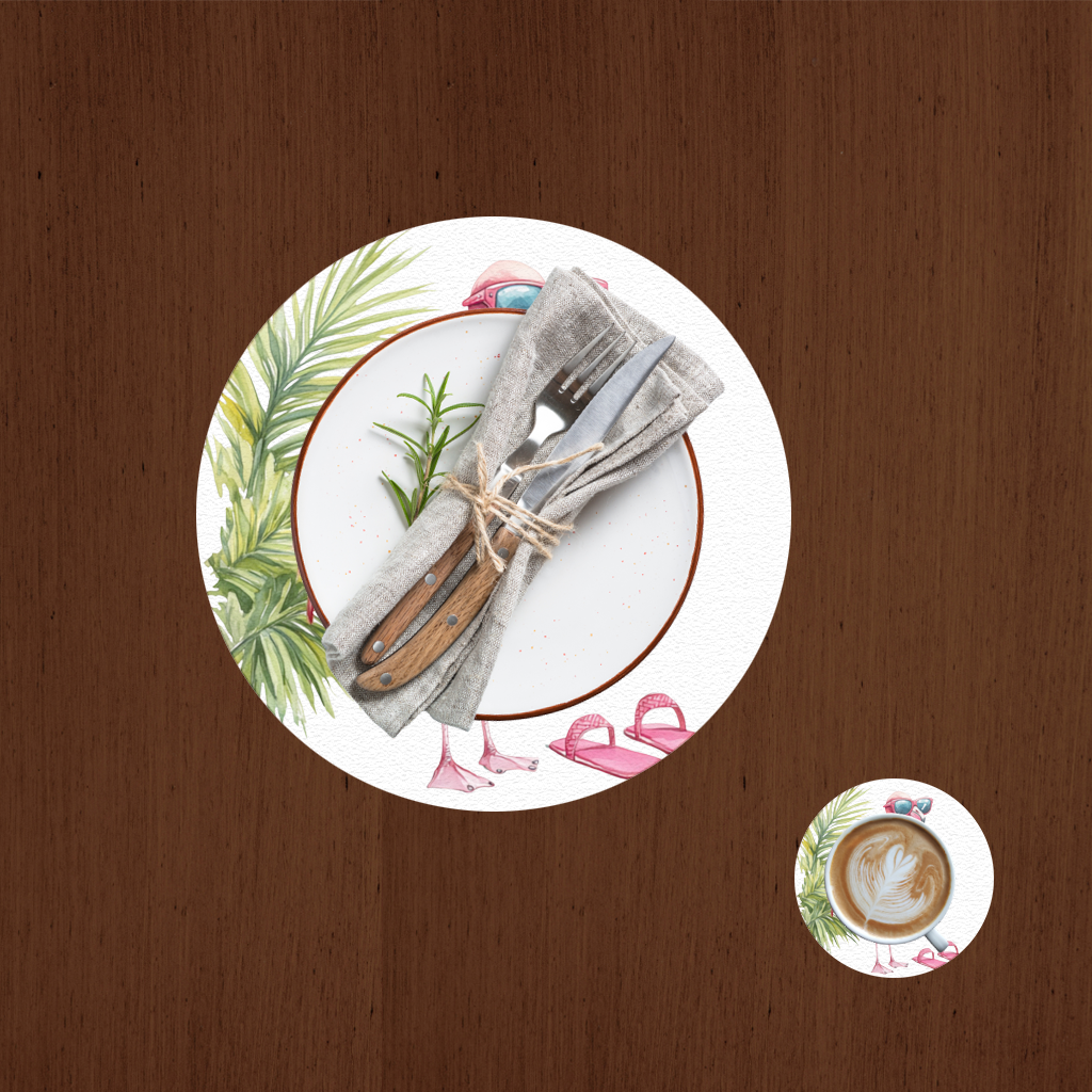 Pink Flamingo with Sunglasses Charger Plate Set  12 Pieces