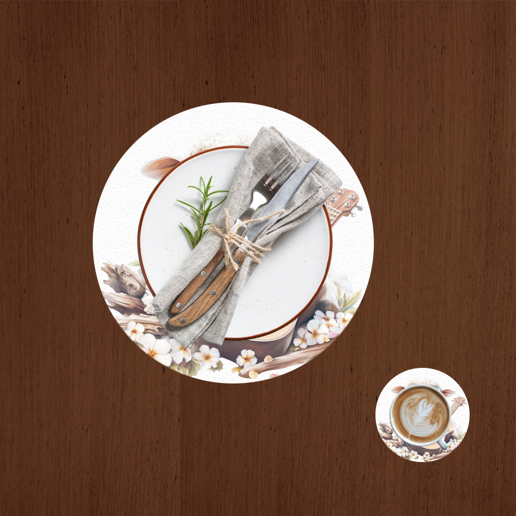 Ukulele Çalan Havalı Gözlüklü Koyun Servis Tabağı Altlığı (12 Adet)