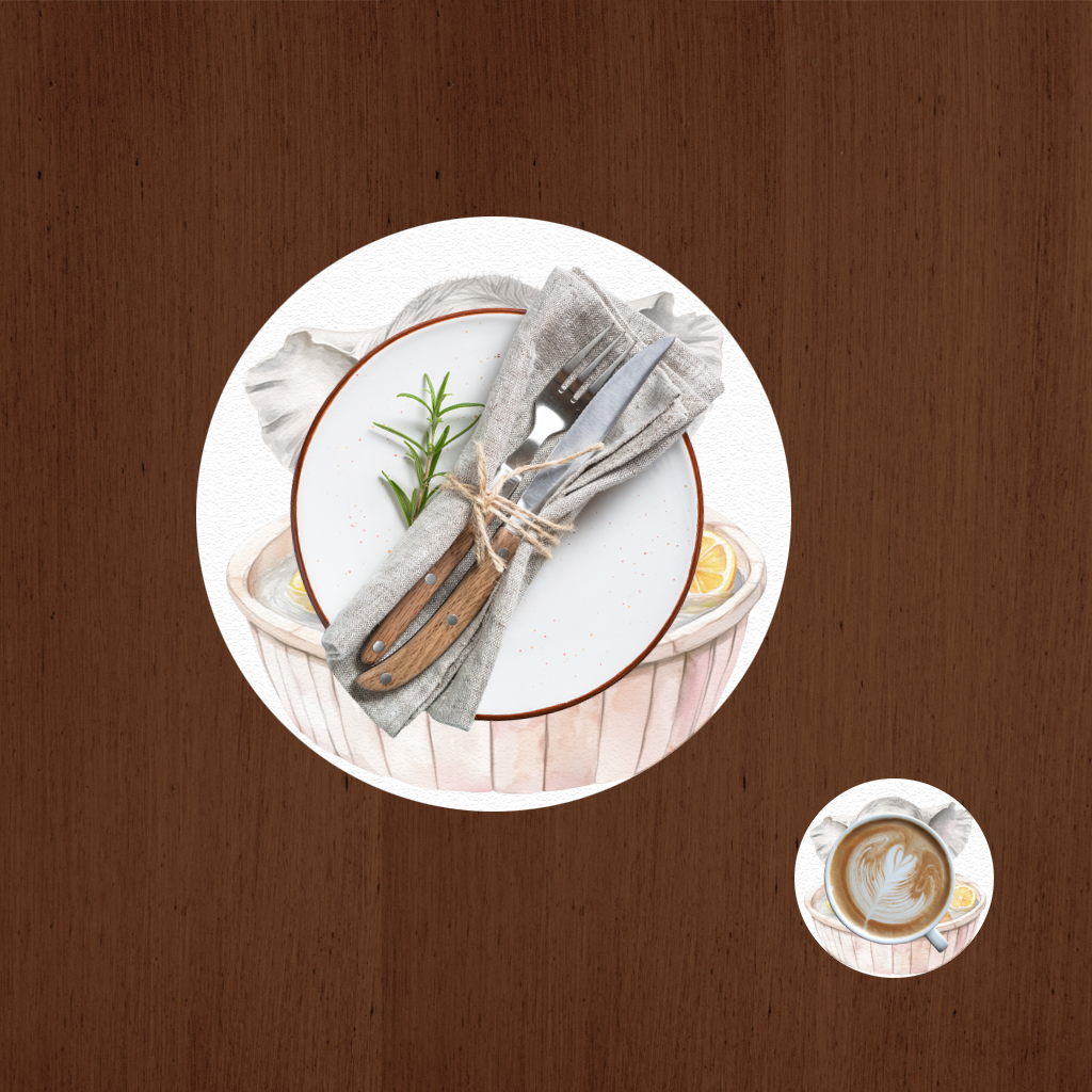 Pembe Gözlüklü Bebek Fil ve Narenciye Banyosu Servis Tabağı Altlığı (12 Adet)