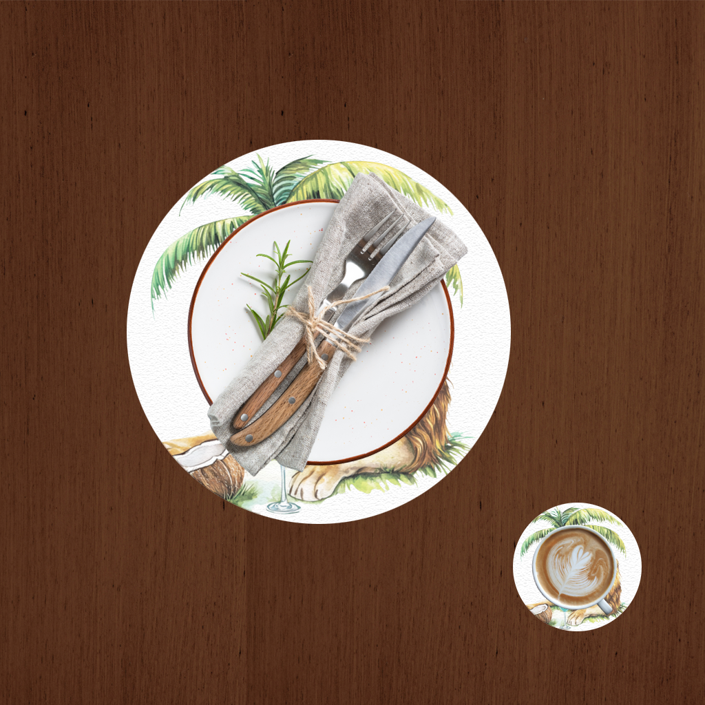 Yaz Tatili Yapan Gözlüklü Aslan Servis Tabağı Altlığı (12 Adet)